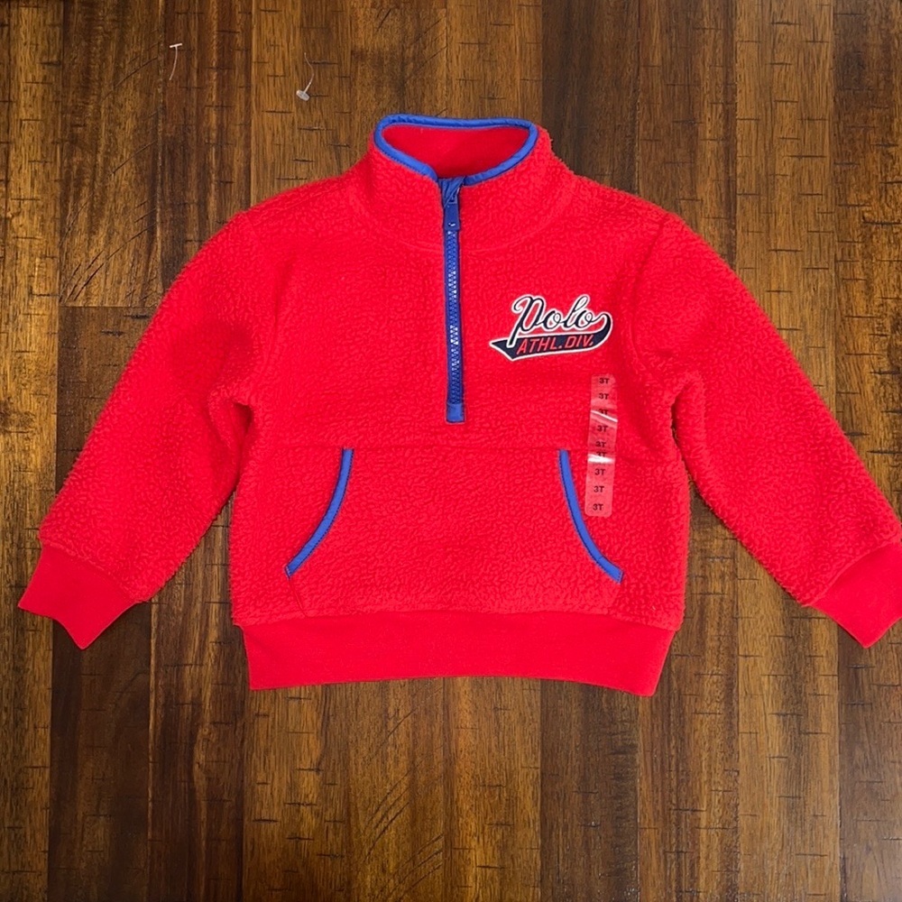 Polo Ralph Lauren Little Boys Fleece 1/2Zip Embroidered Logo Kangaroo Pocket Red